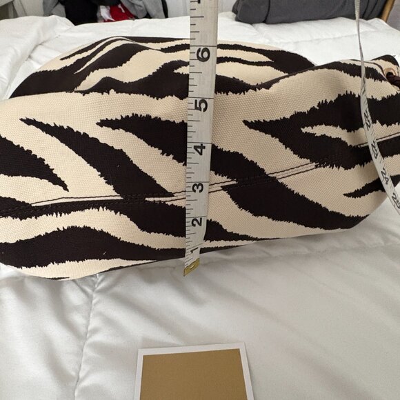 Michael Kors Cream Brown Zebra Canvas Purse Brown Leather Braided Handle New - Picture 8 of 10
